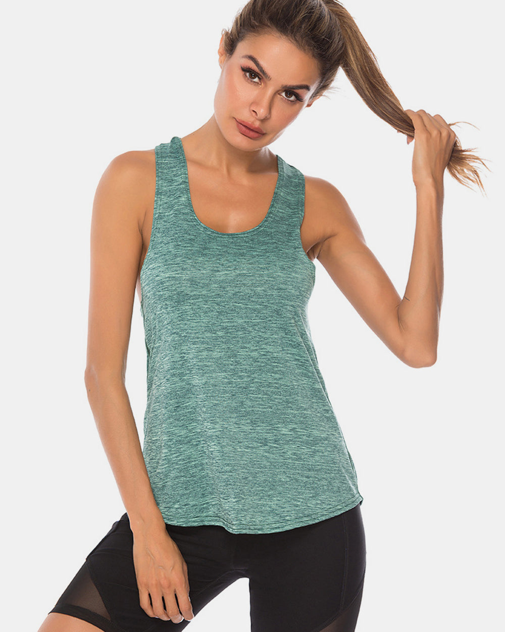 Full Size Scoop Neck Wide Strap Active Tank