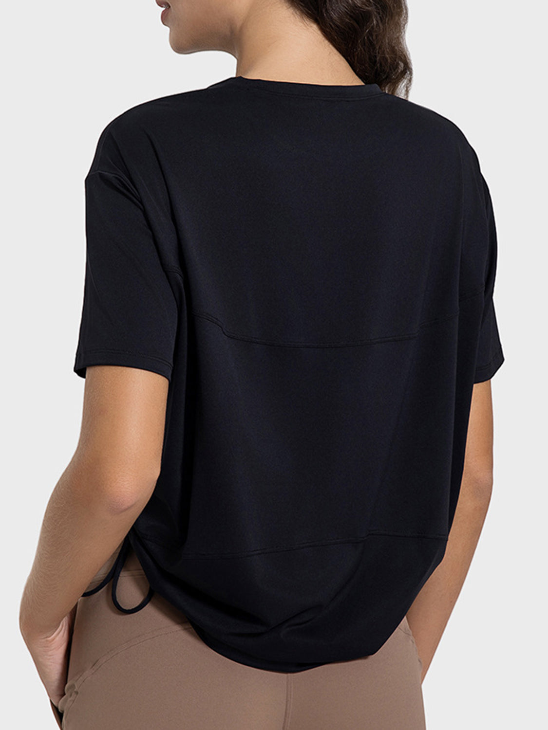 Drawstring Round Neck Short Sleeve Active T-Shirt